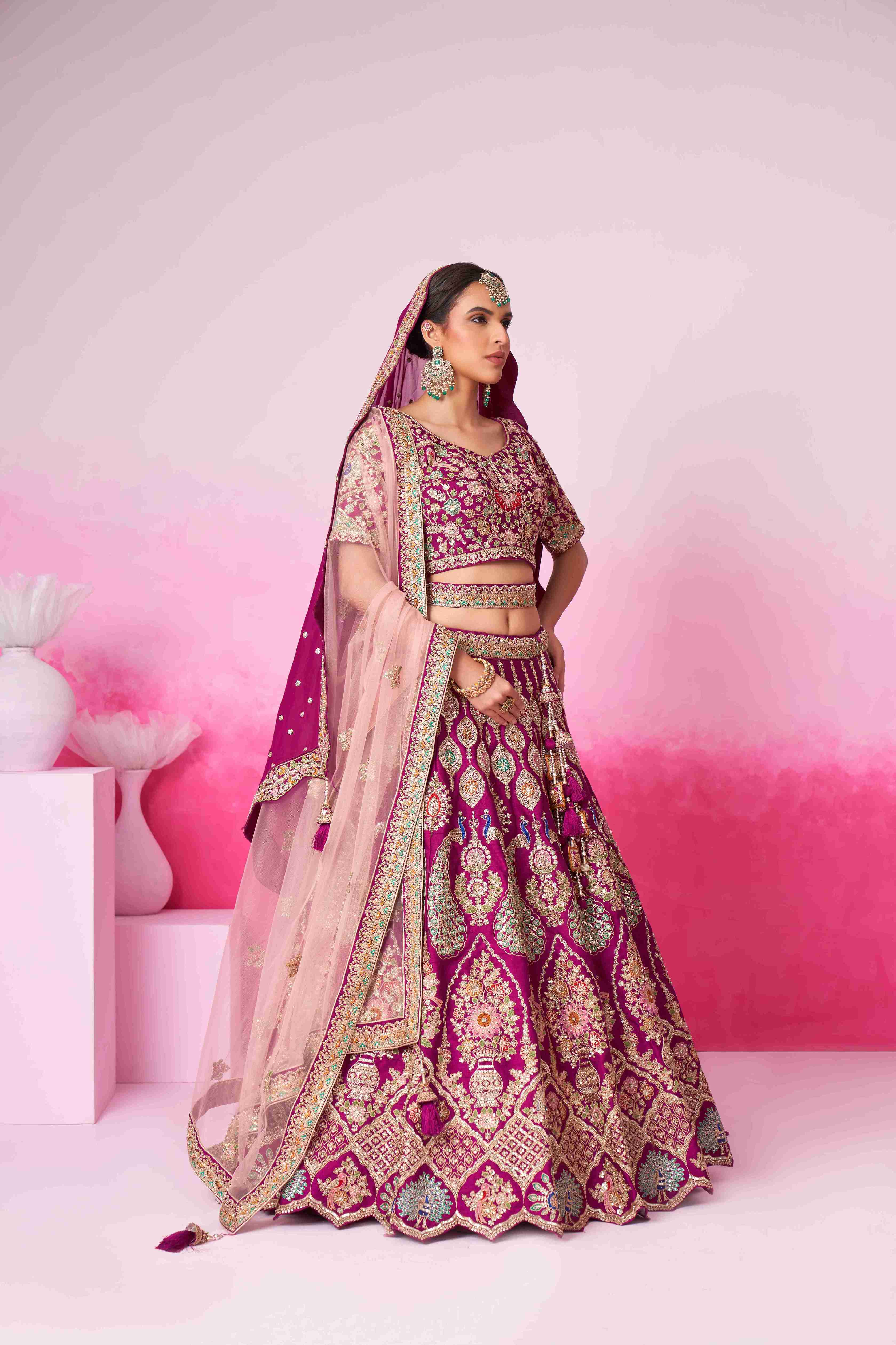 Burgundy Silk Coding Sequins Embroidered Bridal Lehenga Choli