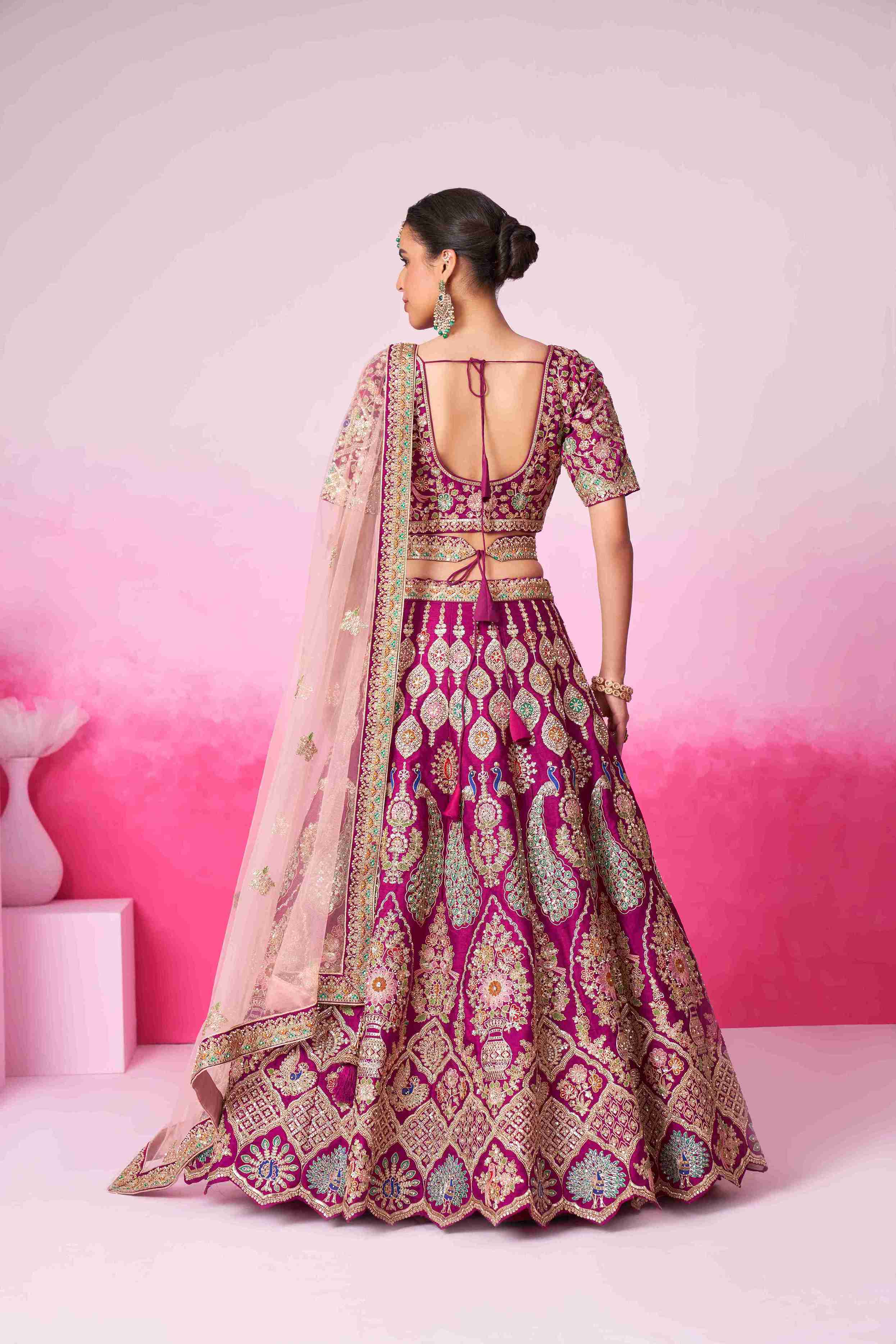 Burgundy Silk Coding Sequins Embroidered Bridal Lehenga Choli