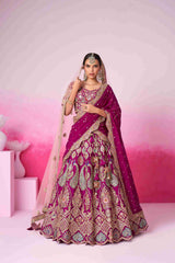 Burgundy Silk Coding Sequins Embroidered Bridal Lehenga Choli