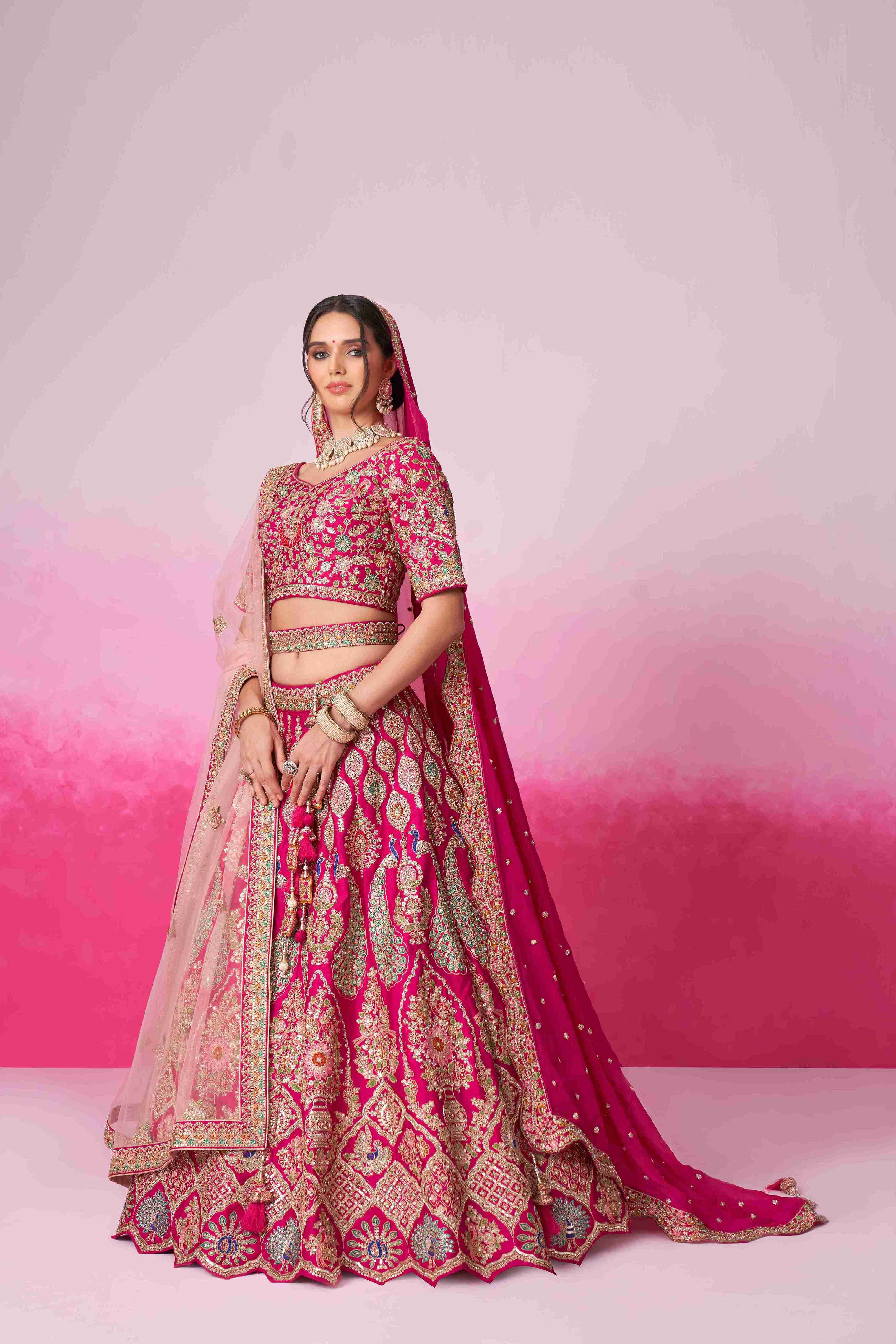 Pink Silk Coding Sequins Embroidered Bridal Lehenga Choli