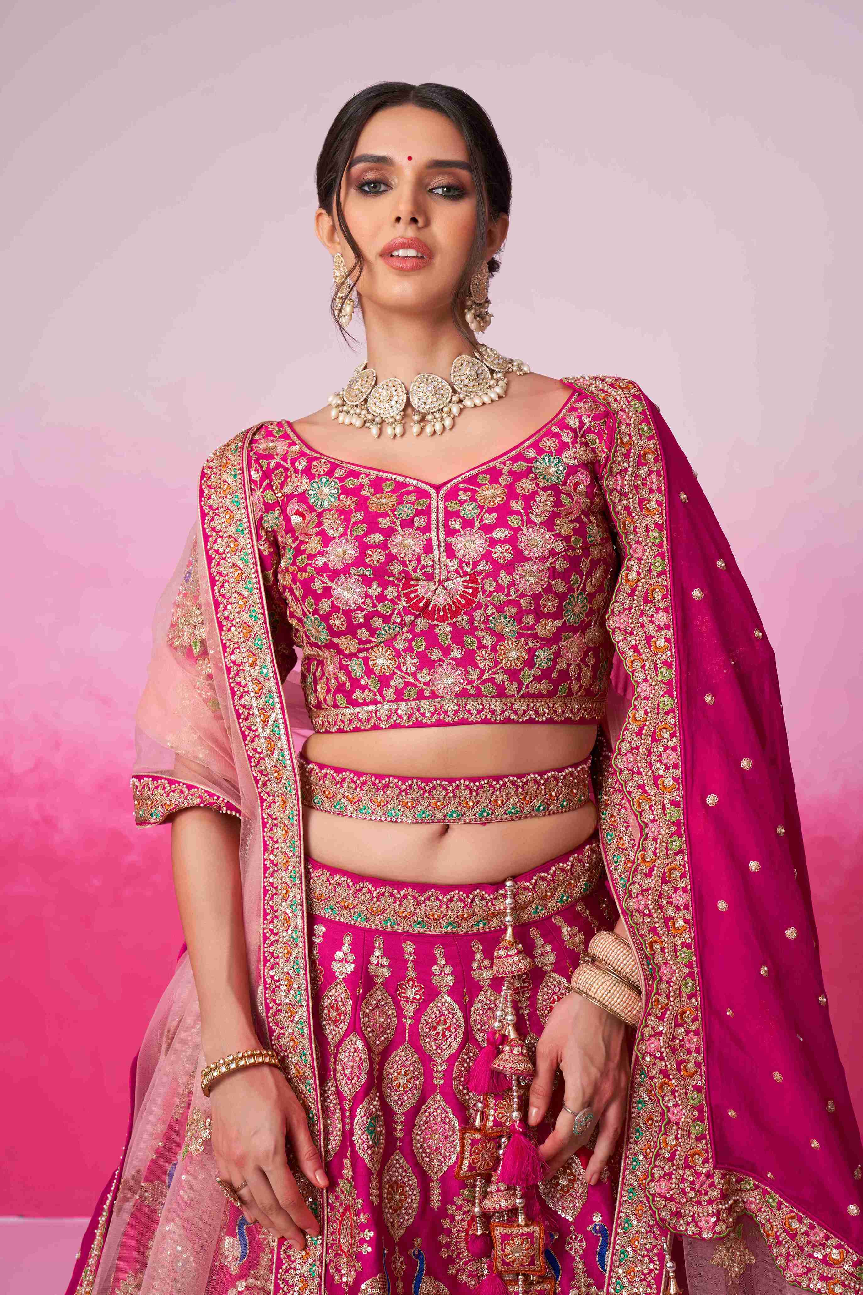 Pink Silk Coding Sequins Embroidered Bridal Lehenga Choli