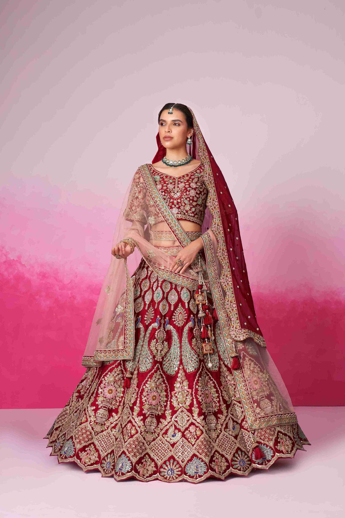 Red Silk Coding Sequins Embroidered Bridal Lehenga Choli