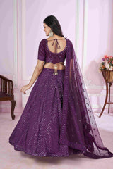 Purple Georgette Sequins Embroidered Lehenga Choli