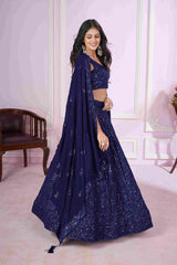 Blue Georgette Sequins Embroidered Lehenga Choli