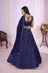 Blue Georgette Sequins Embroidered Lehenga Choli