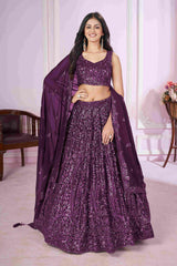 Purple Georgette Sequins Embroidered Lehenga Choli