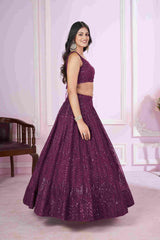 Purple Net Sequins Embroidered Lehenga Choli