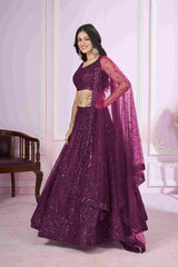 Purple Net Sequins Embroidered Lehenga Choli