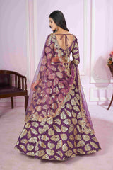 Purple Georgette Sequins Zari Embroidered Lehenga Choli