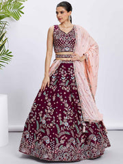 Burgundy Georgette Embroidered Lehenga Choli