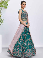 Green Georgette Embroidered Lehenga Choli