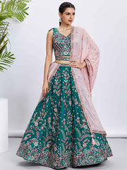 Green Georgette Embroidered Lehenga Choli