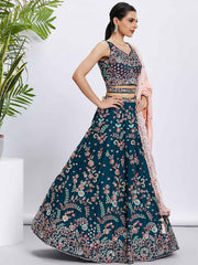 Teal Georgette Embroidered Lehenga Choli