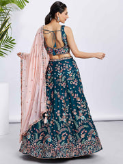 Teal Georgette Embroidered Lehenga Choli