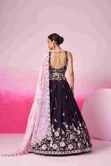 Purple Satin Embroidered Lehenga Choli