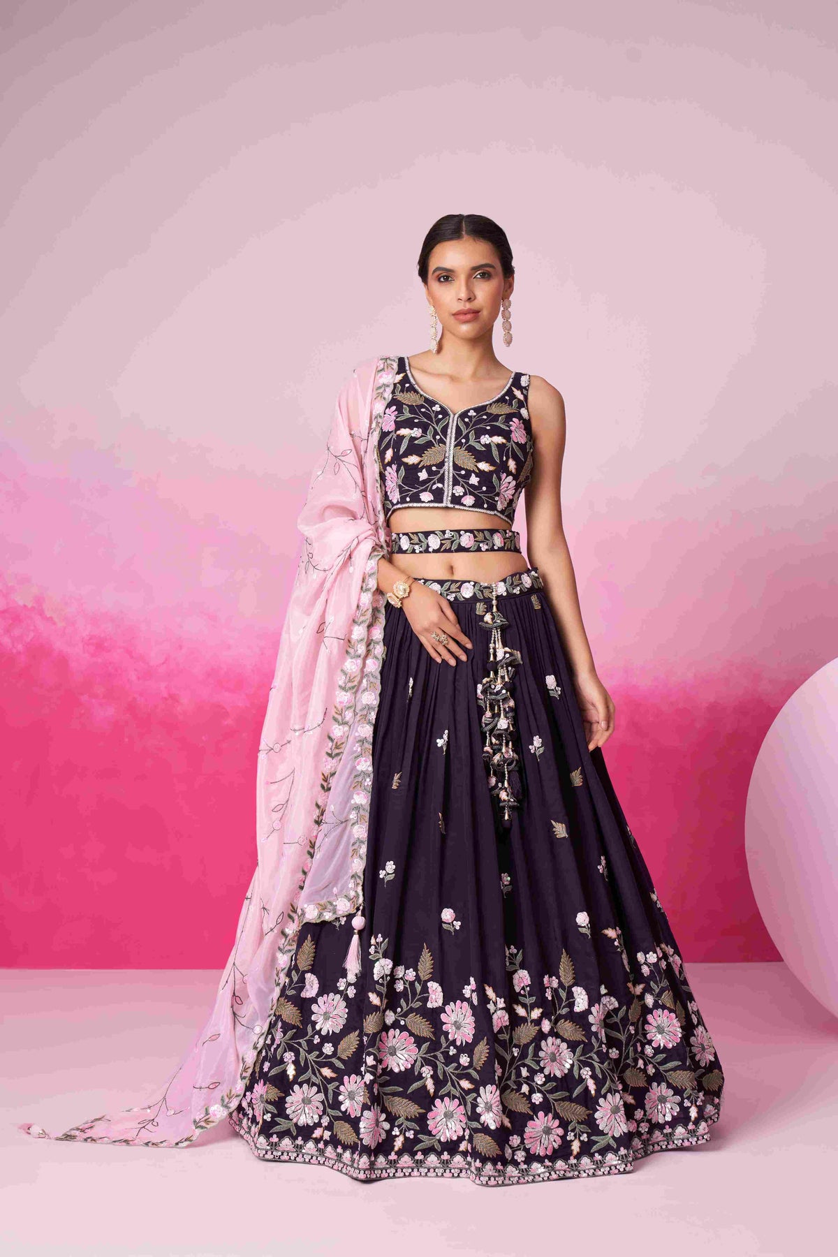 Purple Satin Embroidered Lehenga Choli