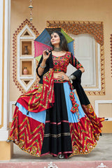 Sky Ready to Wear Viscose Rayon Mirror Embroidered Navratri Lehenga Choli