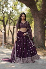 Purple Faux Georgette Sequins Embroidered Lehenga Choli