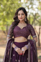 Purple Faux Georgette Sequins Embroidered Lehenga Choli