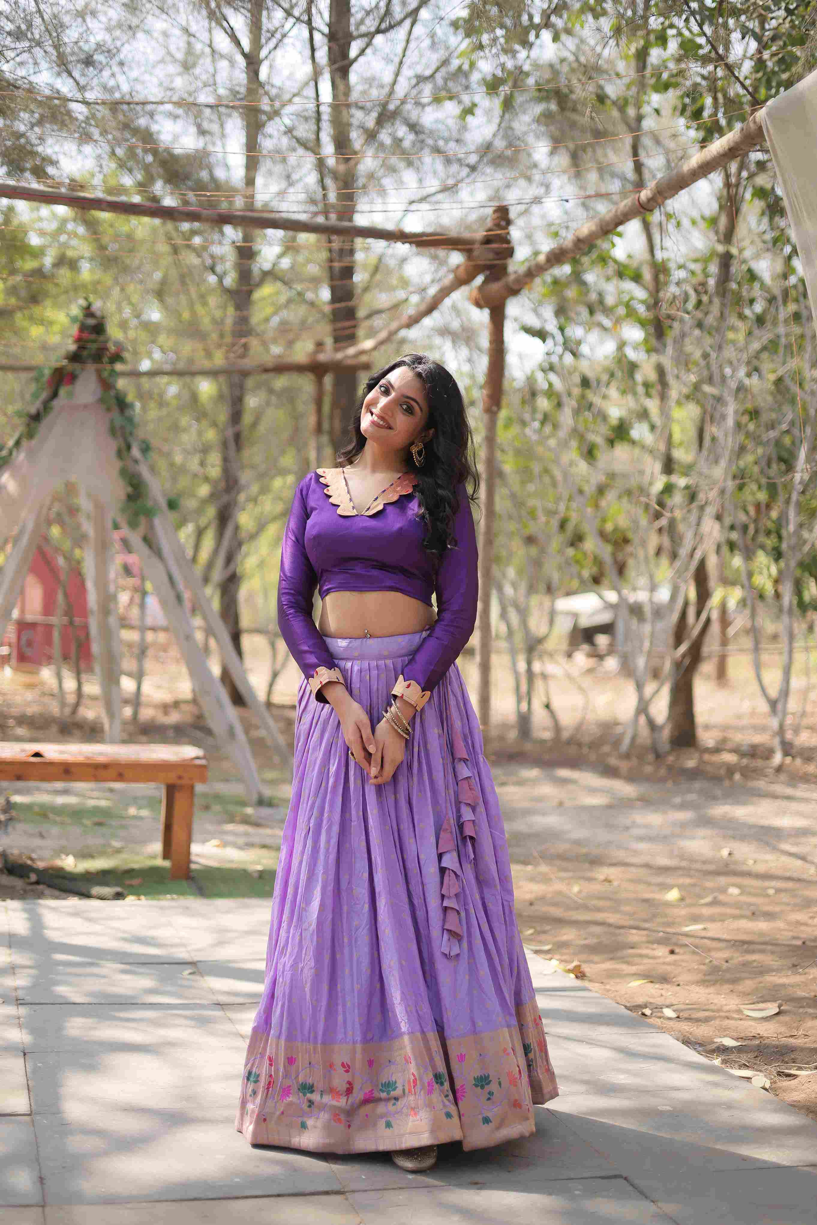 Purple Ready to Wear Viscose Jacquard Kalamkari Lehenga Choli Without Dupatta