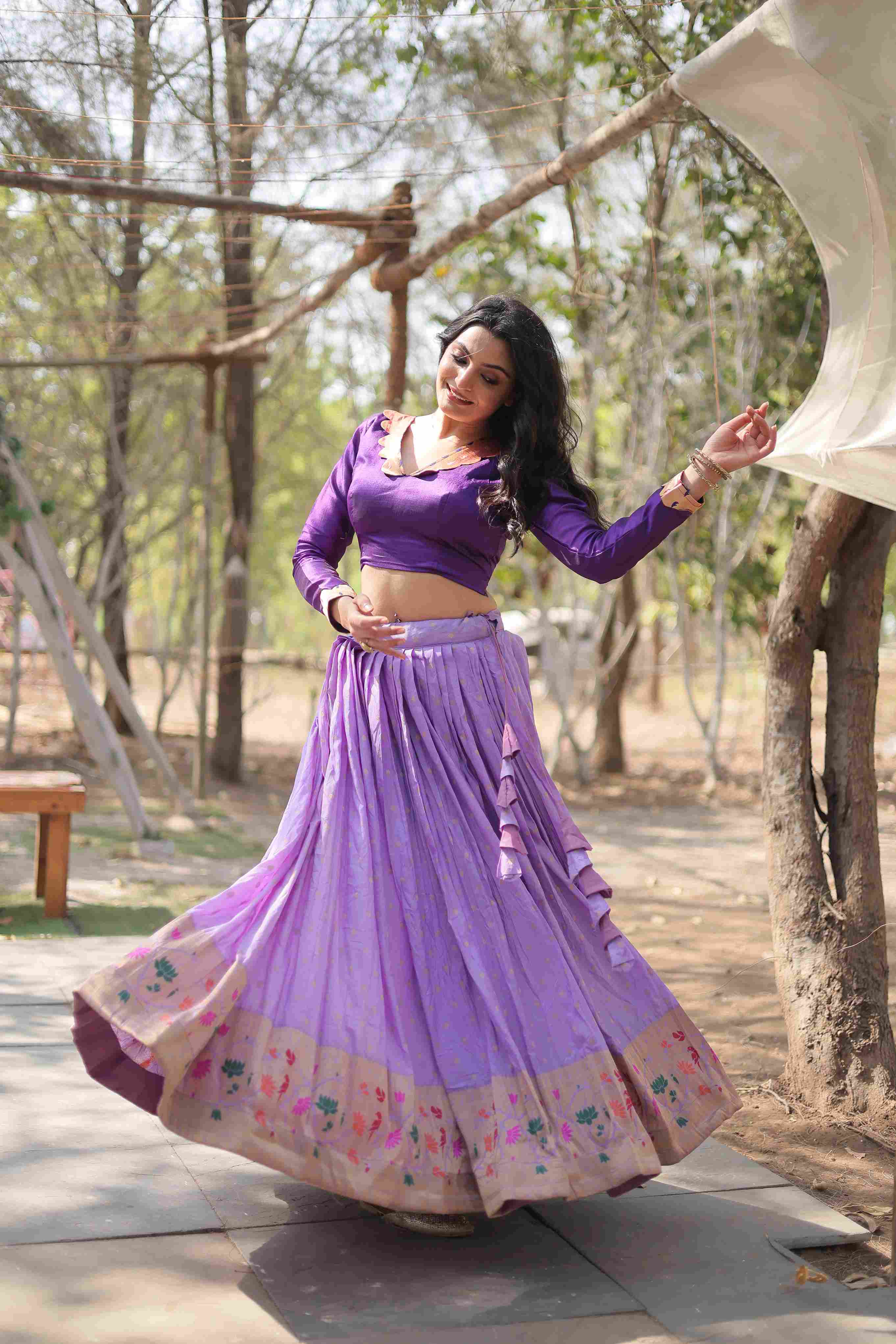 Purple Ready to Wear Viscose Jacquard Kalamkari Lehenga Choli Without Dupatta