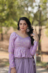 Lavender Ready to Wear Vichitra Jacquard Embroidered Lehenga Choli Without Dupatta