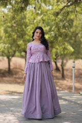 Lavender Ready to Wear Vichitra Jacquard Embroidered Lehenga Choli Without Dupatta