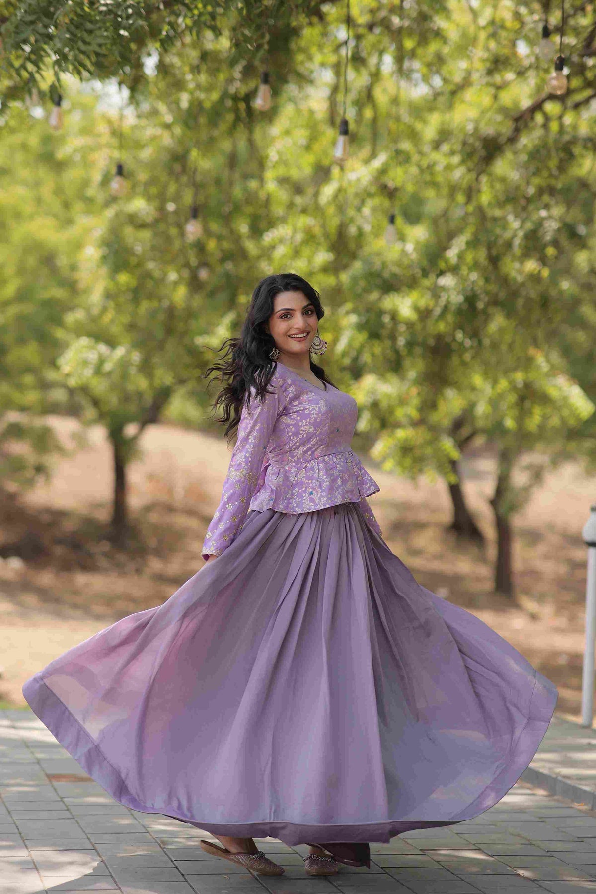 Lavender Ready to Wear Vichitra Jacquard Embroidered Lehenga Choli Without Dupatta