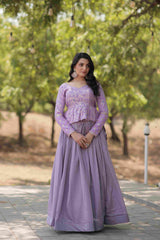 Lavender Ready to Wear Vichitra Jacquard Embroidered Lehenga Choli Without Dupatta