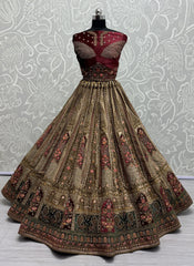 Beige Velvet Sequins Embroidered Bridal Lehenga Choli