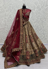 Beige Velvet Sequins Embroidered Bridal Lehenga Choli