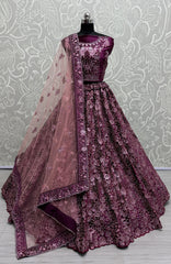 Purple Net Sequins Embroidered Bridal Lehenga Choli