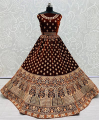 Coffee Velvet Sequins Embroidered Bridal Lehenga Choli