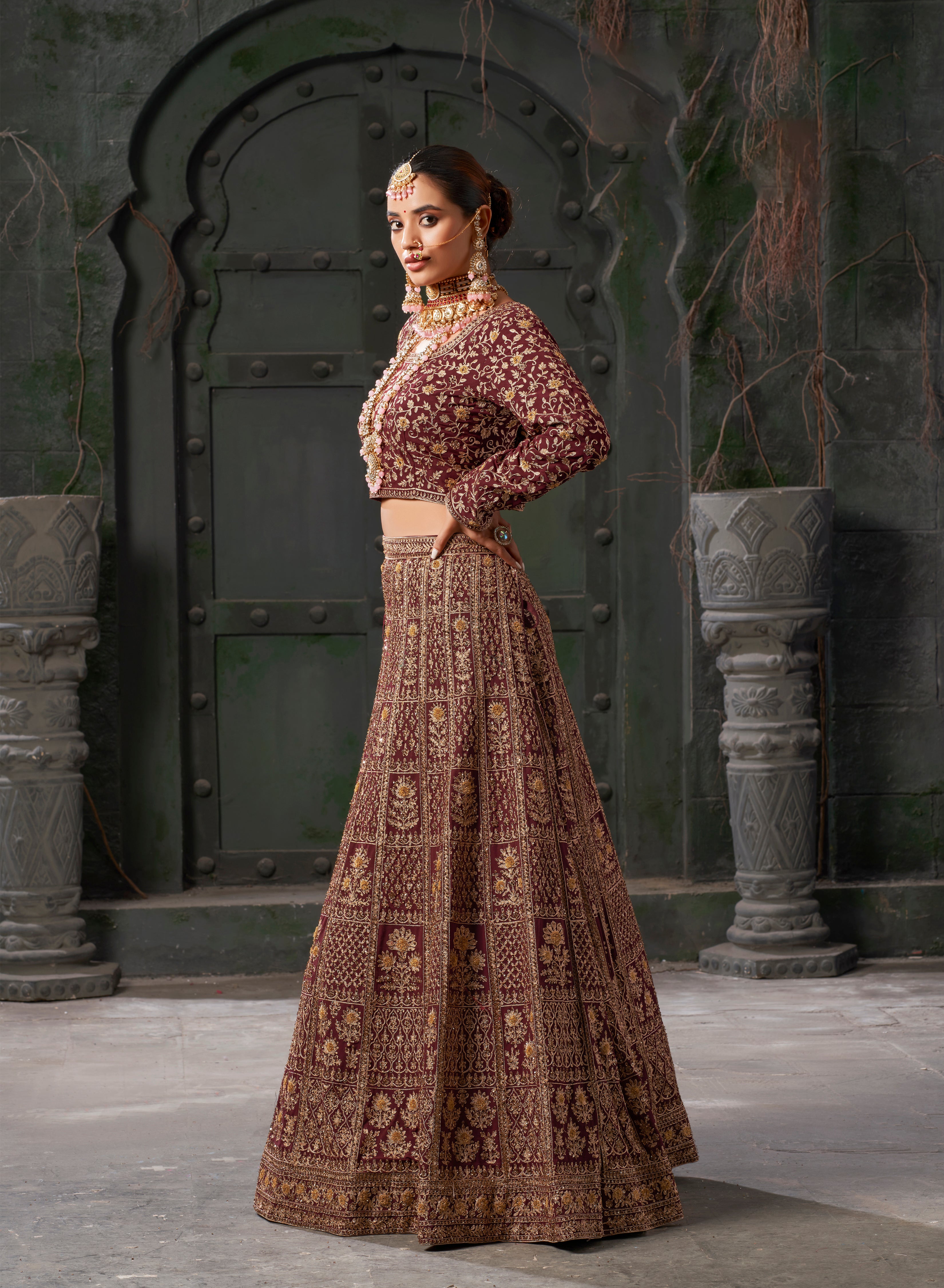 Maroon Georgette Codding Embroidered Bridal Lehenga Choli