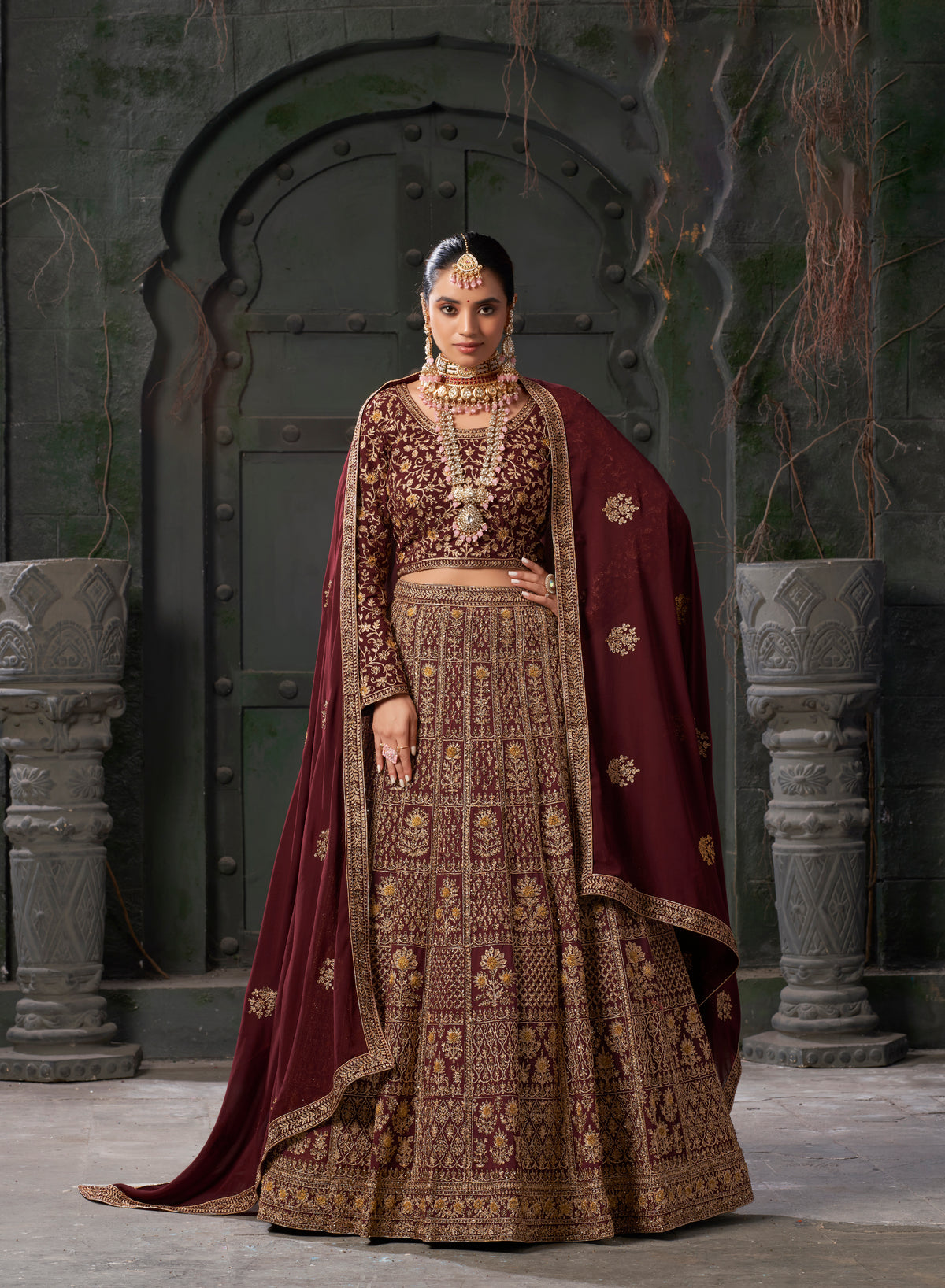 Maroon Georgette Codding Embroidered Bridal Lehenga Choli