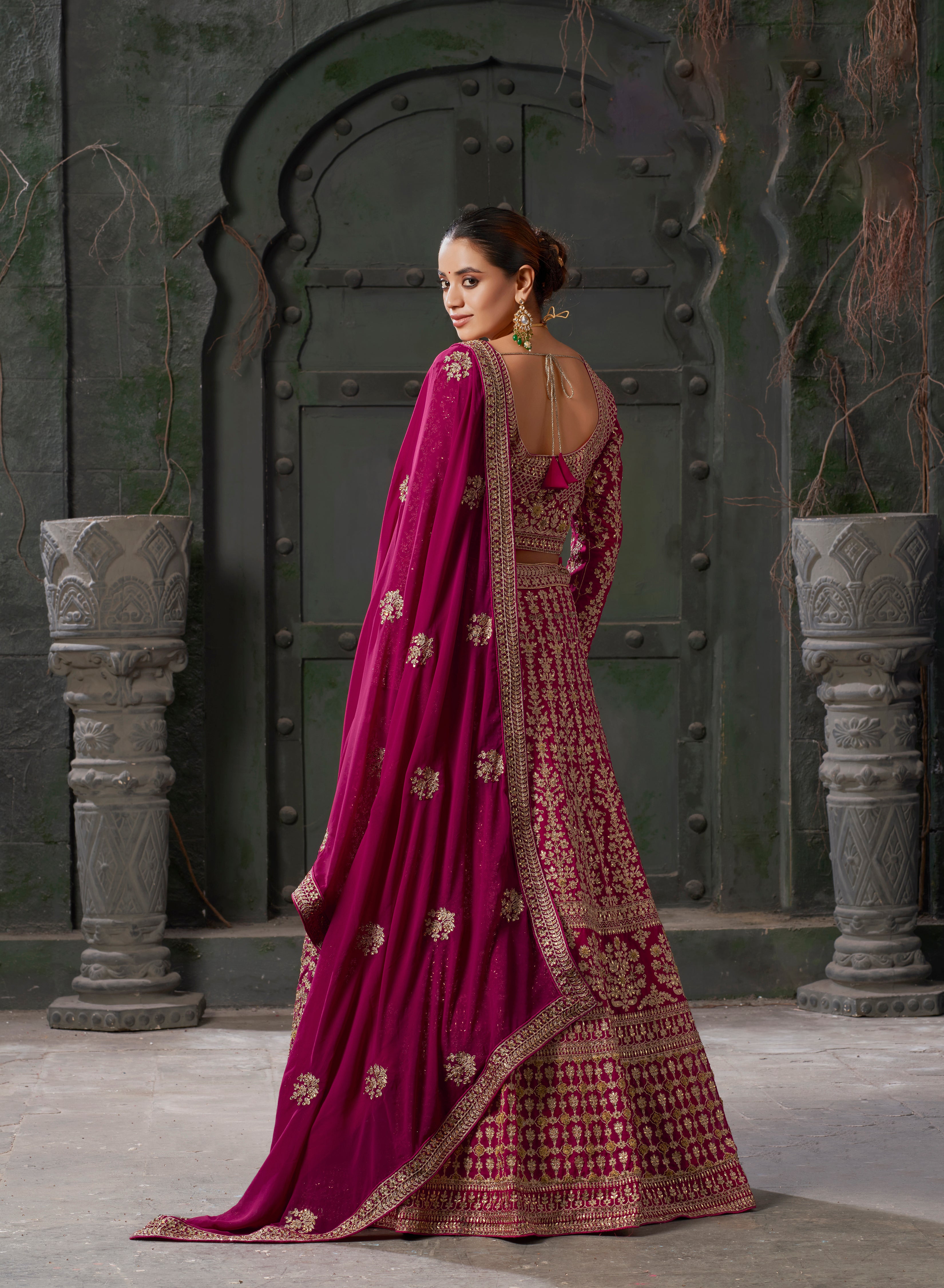 Pink Georgette Codding Embroidered Bridal Lehenga Choli