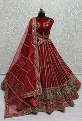 Red Velvet Sequins Embroidered Bridal Lehenga Choli