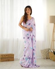 Lavender Faux Georgette Sequins Embroidered Saree