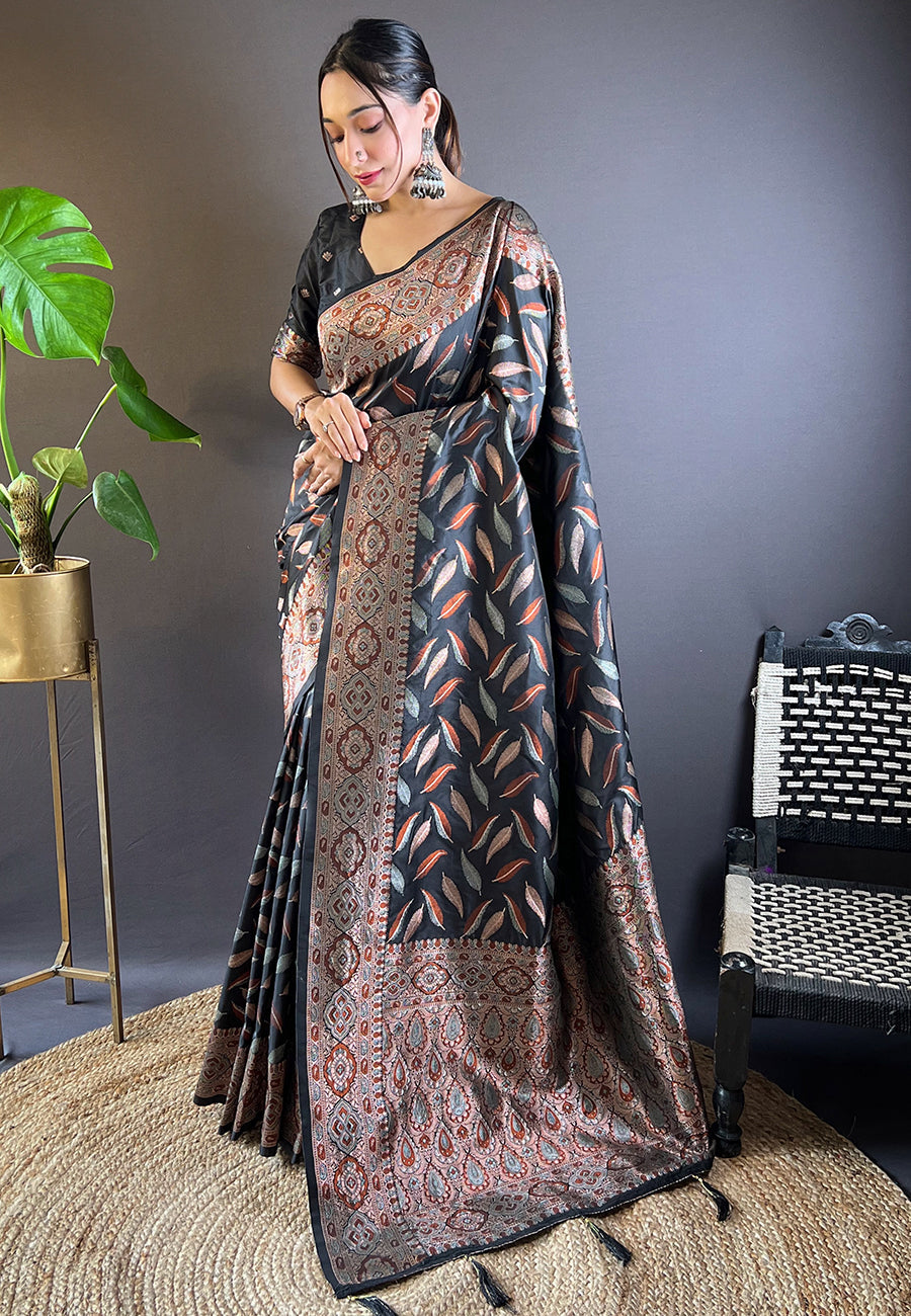 Black Soft Silk Zari Woven Saree