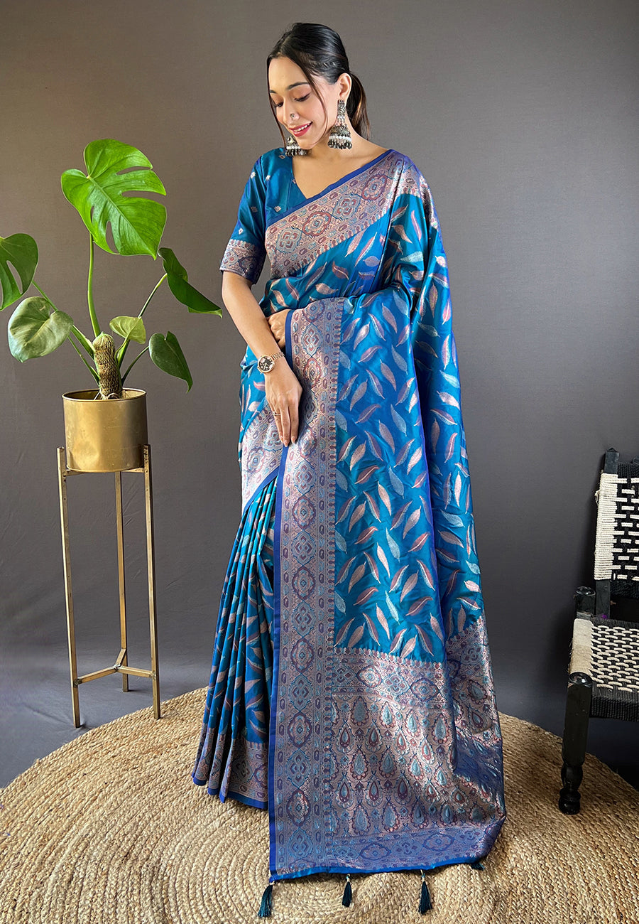 Blue Soft Silk Zari Woven Saree