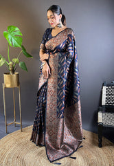 Navy Blue Soft Silk Zari Woven Saree