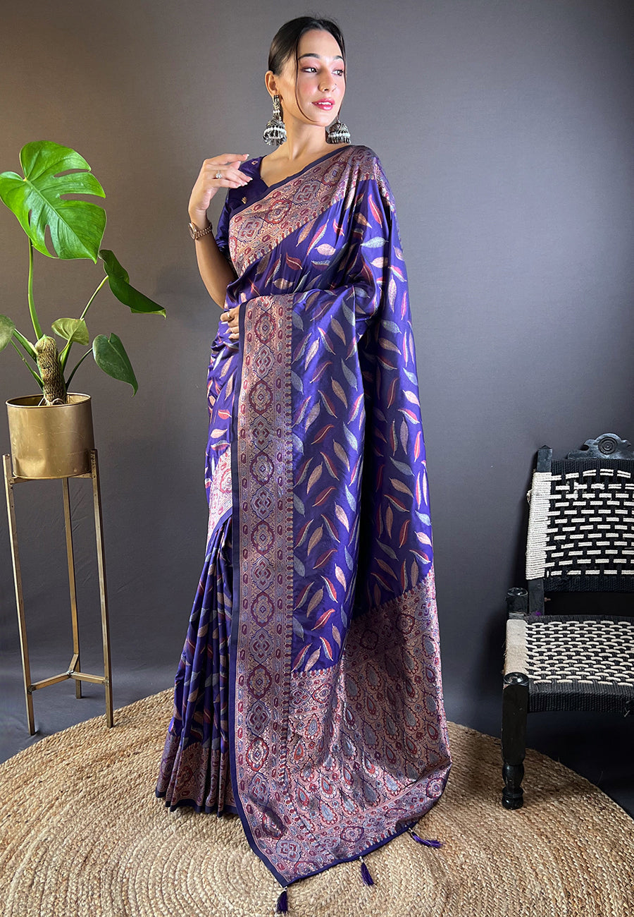 Voilet Soft Silk Zari Woven Saree