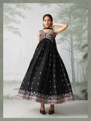 Black Georgette Sequins Embroidered  Anarkali Gown With Pant Dupatta