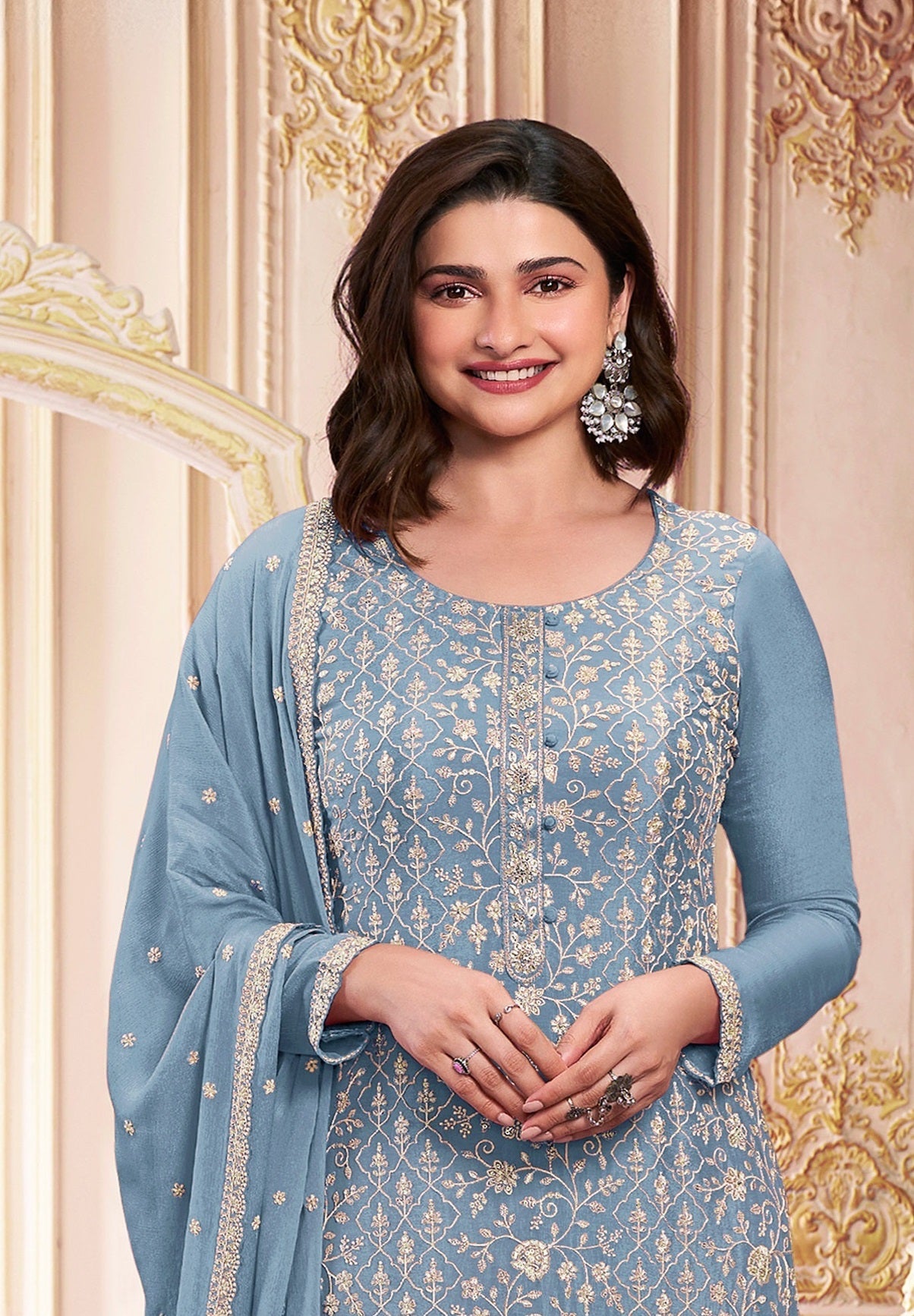 Blue Georgette Embroidered  Salwar Suit With Dupatta