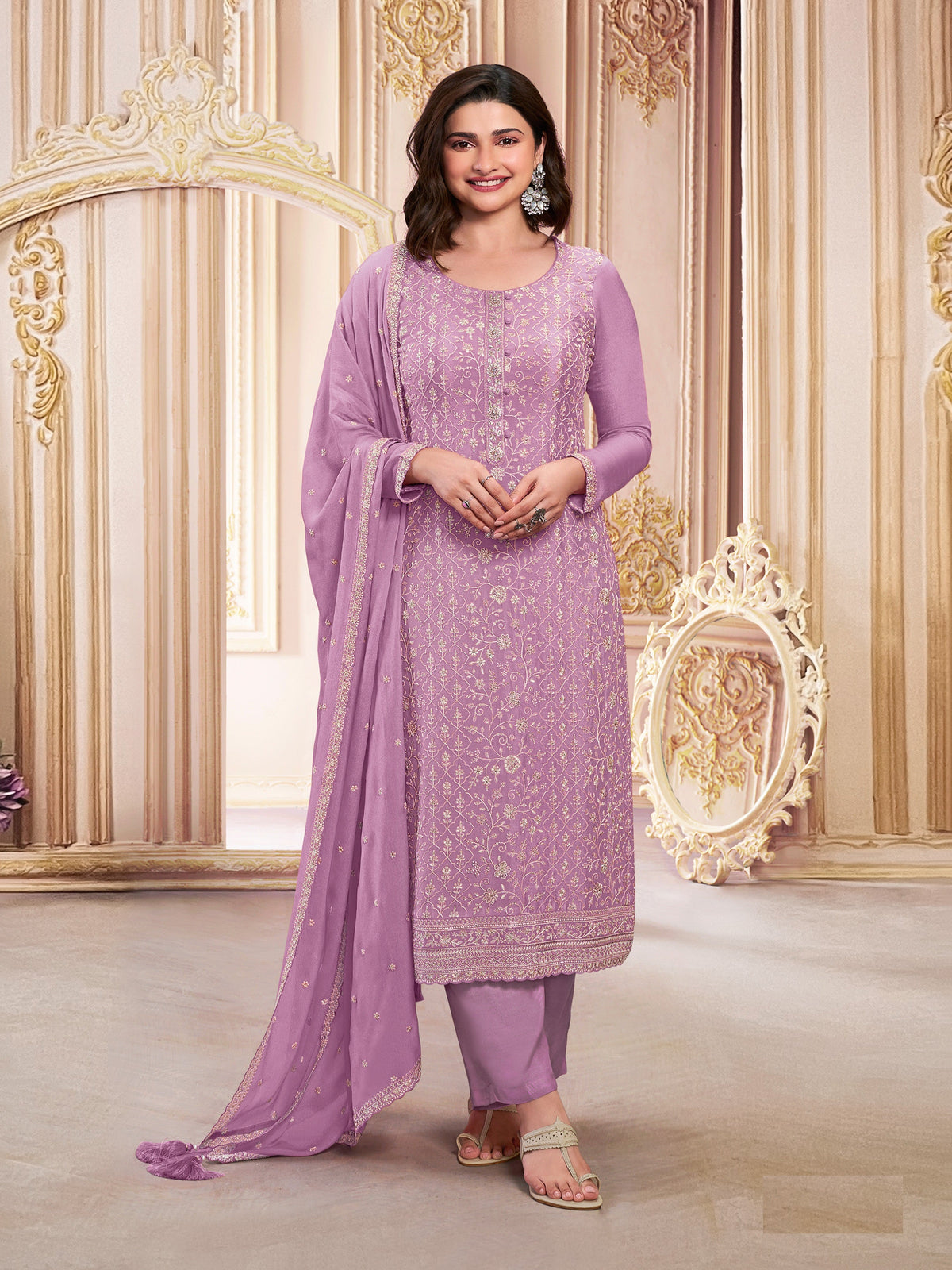 Purple Georgette Embroidered  Salwar Suit With Dupatta