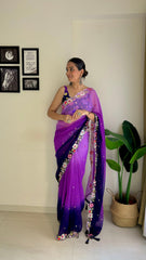 Purple Faux Georgette Sequins Embroidered Saree