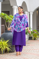 Purple Rayon  Embroidered  Kurti With Pant Dupatta