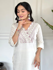 White  Chanderi Embroidered  Kurti With Pant Dupatta