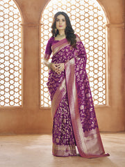 Purple Banarasi Silk Zari Woven Saree