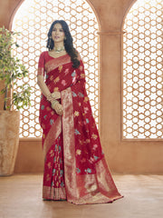 Red Banarasi Silk Zari Woven Saree